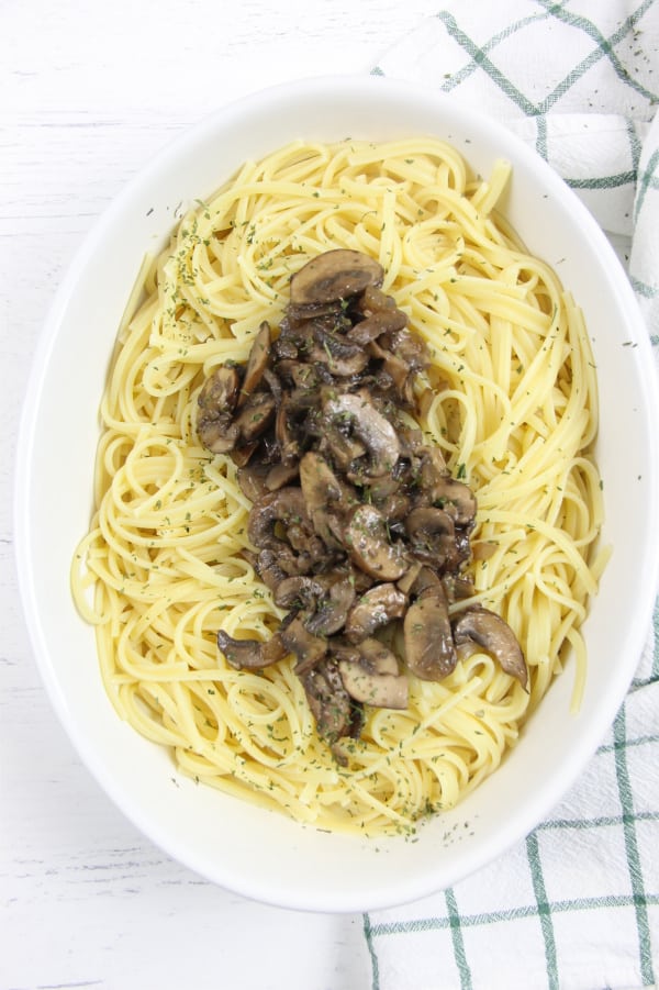 Mushroom Pasta in white dish