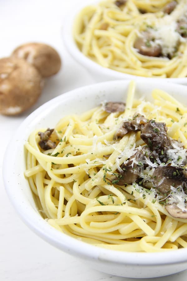 Mushroom Pasta in white bowl