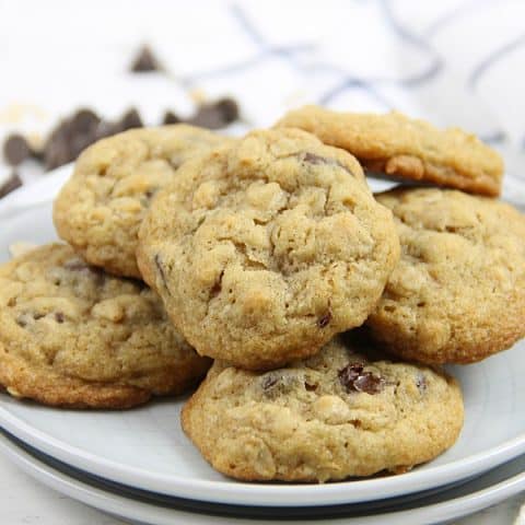 Oatmeal Chocolate Chip Cookies on white plate