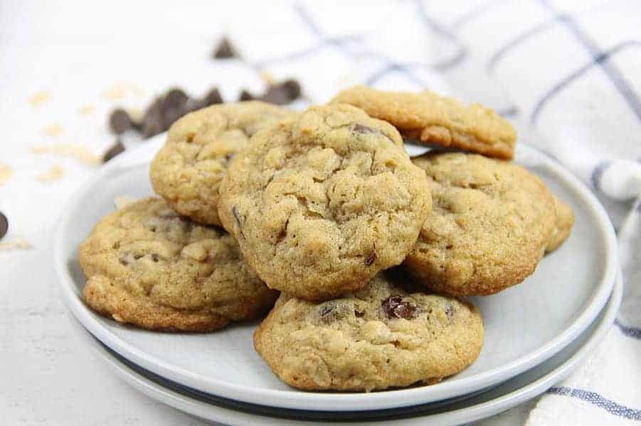 Oatmeal Chocolate Chip Cookies on white plate