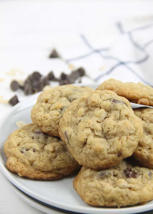 Oatmeal Chocolate Chip Cookies on white plate