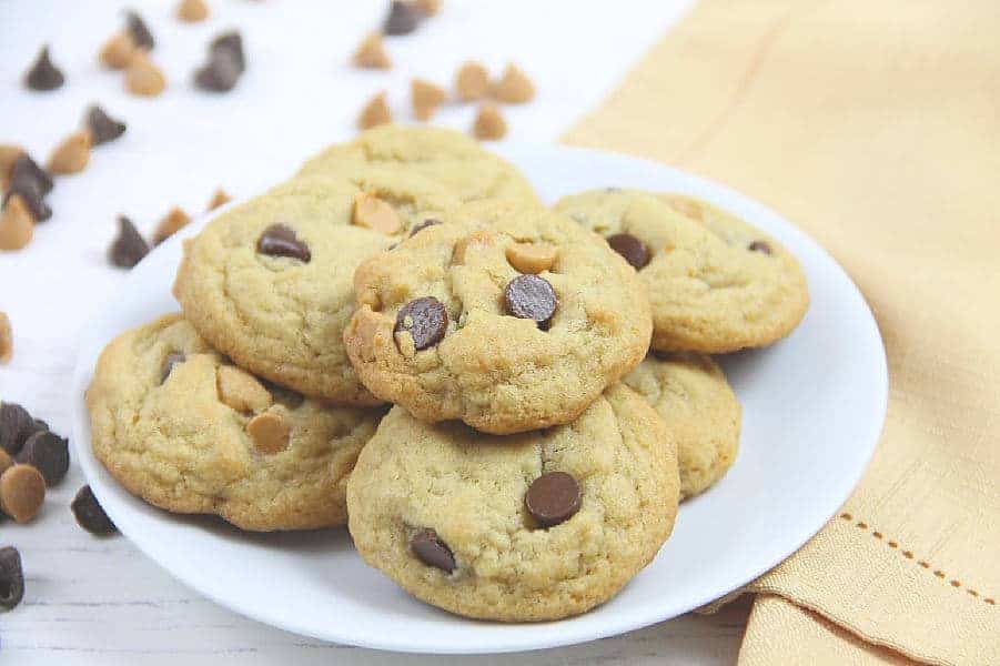 Peanut Butter Chocolate Chip Cookies on white plate