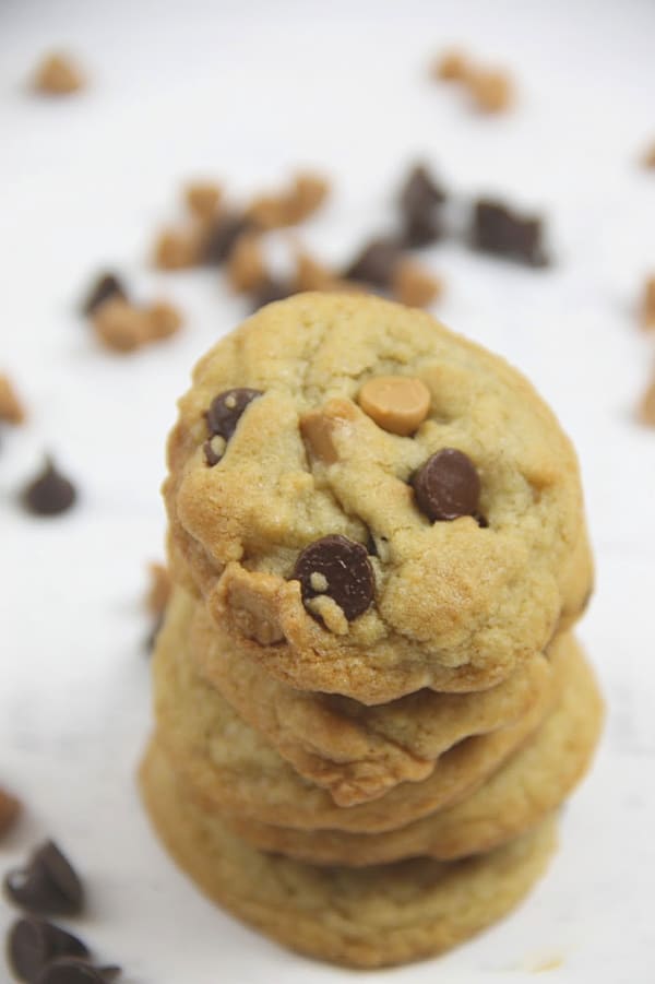 Peanut Butter Chocolate Chip Cookies on white background