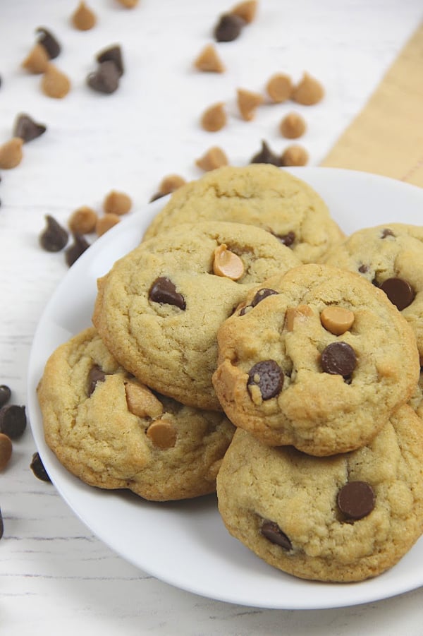 Peanut Butter Chocolate Chip Cookies on white plate