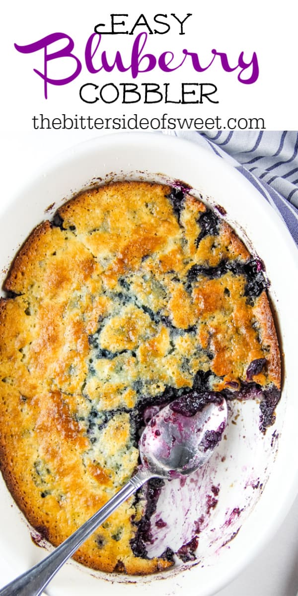 Blueberry Cobbler in white bowl with spoon