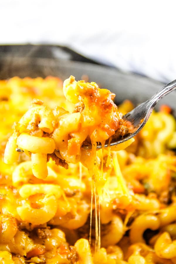 Cheesy Macaroni Pasta Bake with fork