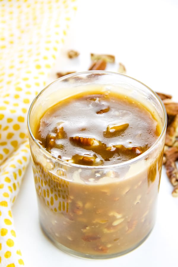 Butter Pecan Sauce in large glass cup