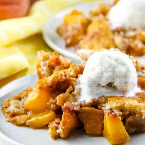 Peach Cobbler on white plate