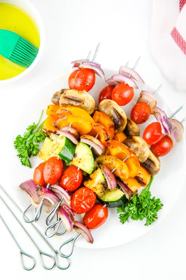 Grilled Vegetable Skewers on white plate