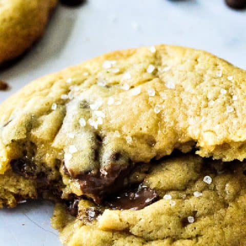 Sea Salt Brown Sugar Chocolate Chip Cookies on white background