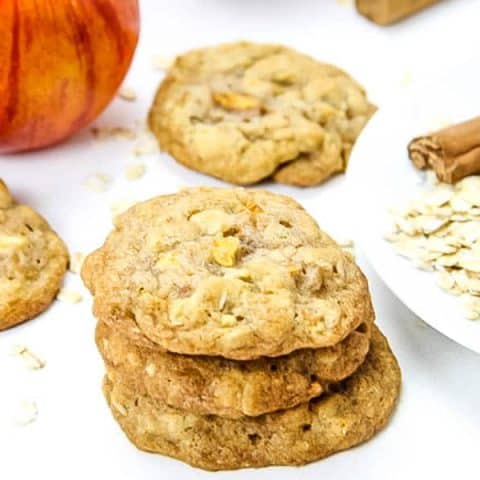 Apple Cinnamon Oatmeal Cookies on white background