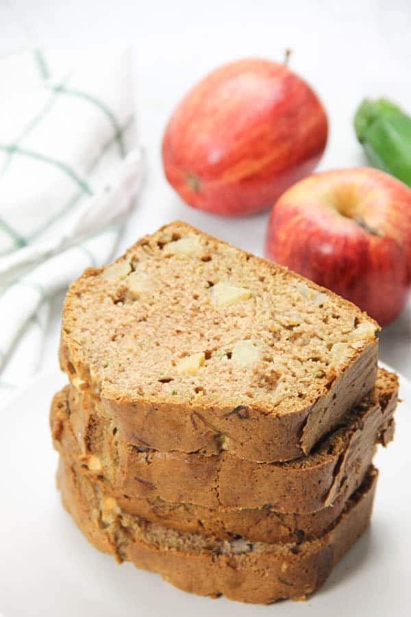 Apple Zucchini Bread slices stacked on top of each other