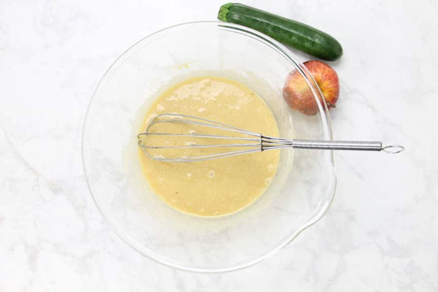 Apple Zucchini Bread wet ingredients stirred
