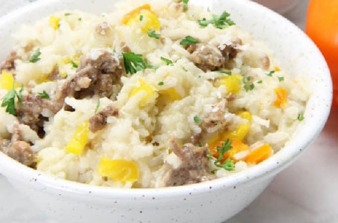 Instant Pot Sausage and Peppers Risotto in bowl