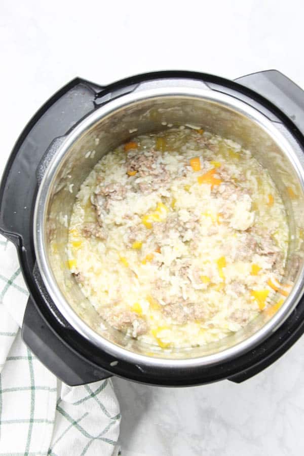 Instant Pot Sausage and Peppers Risotto in pot