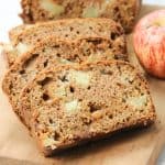 Caramel Apple Bread on brown cutting board in slices