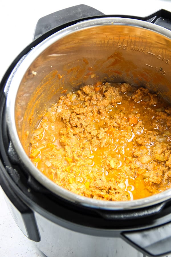 Instant Pot Turkey Ragu cooked in pot