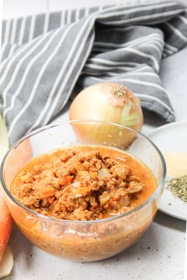 Instant Pot Turkey Ragu in glass bowl