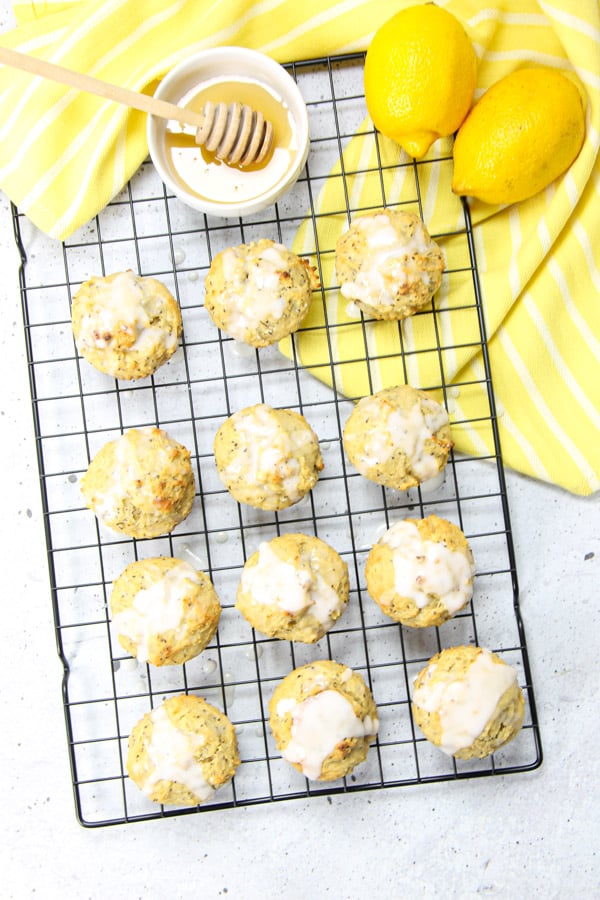 Lemon Chia Muffins on black cooking rack