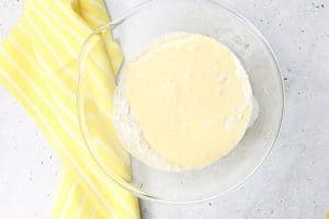 Lemon Chia Muffins wet ingredients mixed with dry ingredients