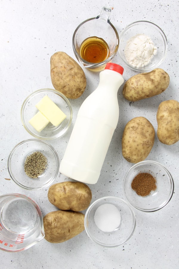 Pressure Cooker Potatoes with Gravy ingredients in bowls