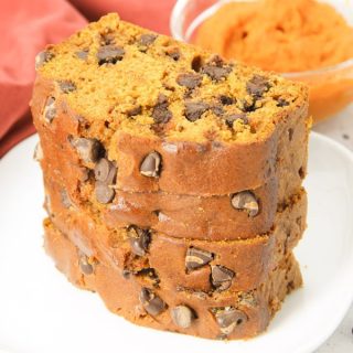 Chocolate Chip Pumpkin Bread on white plate