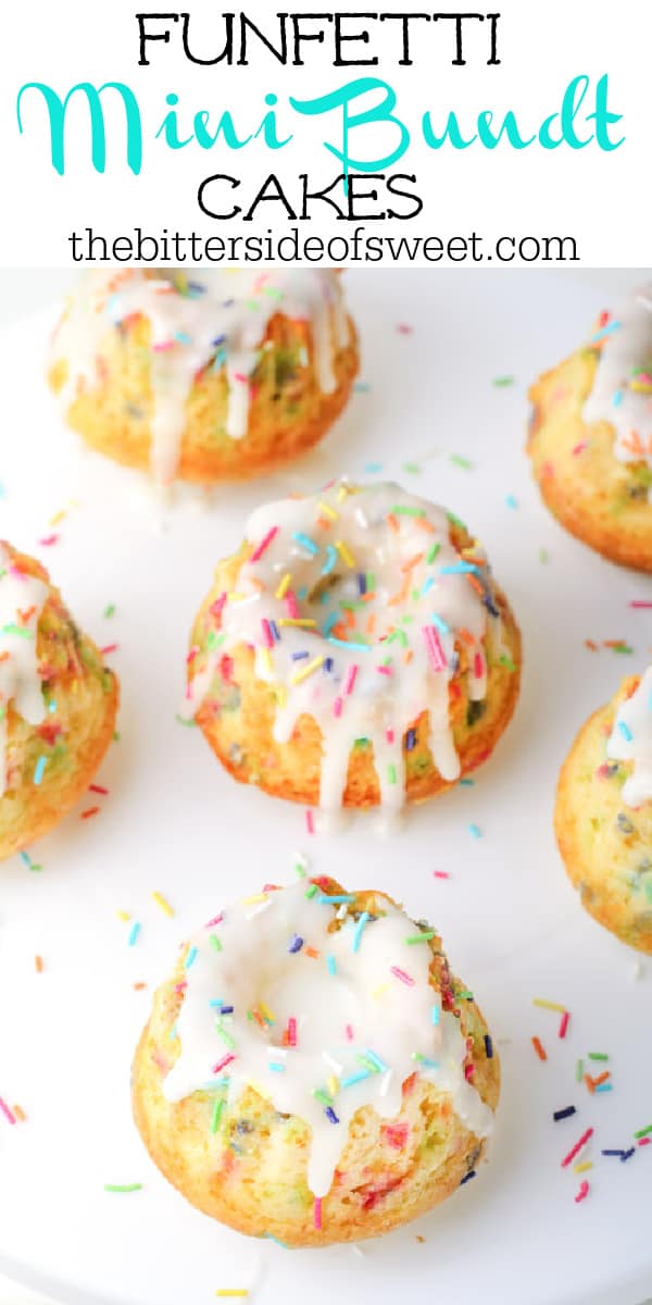 Funfetti Mini Bundt Cakes on white plate