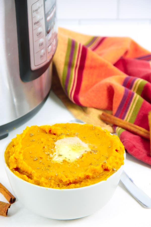 Instant Pot Mashed Sweet Potatoes with Cinnamon with instant pot and napkin