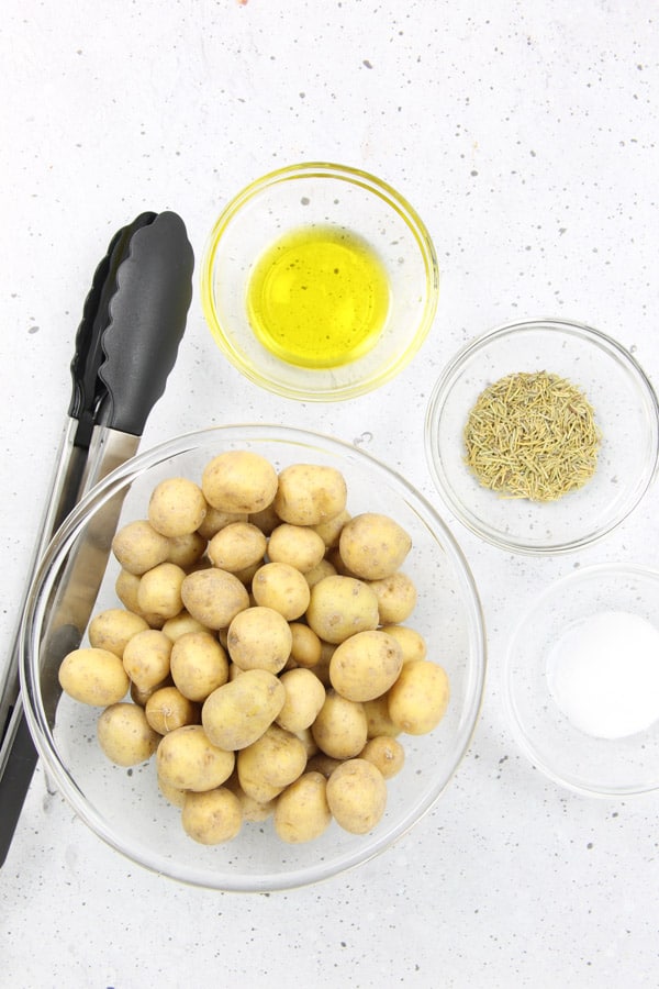 Roasted Rosemary Potatoes Ingredients in glass bowls