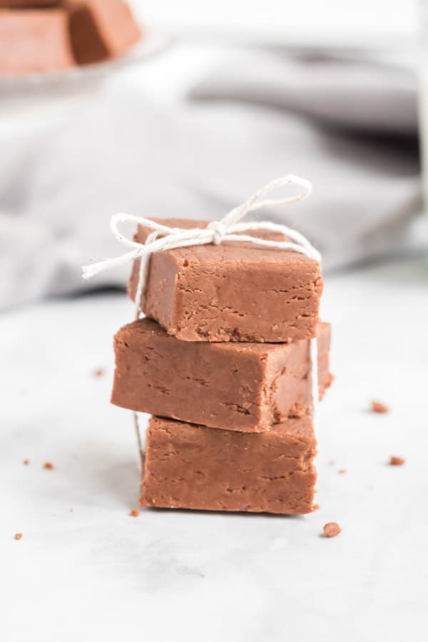 Fudge stacked on white background