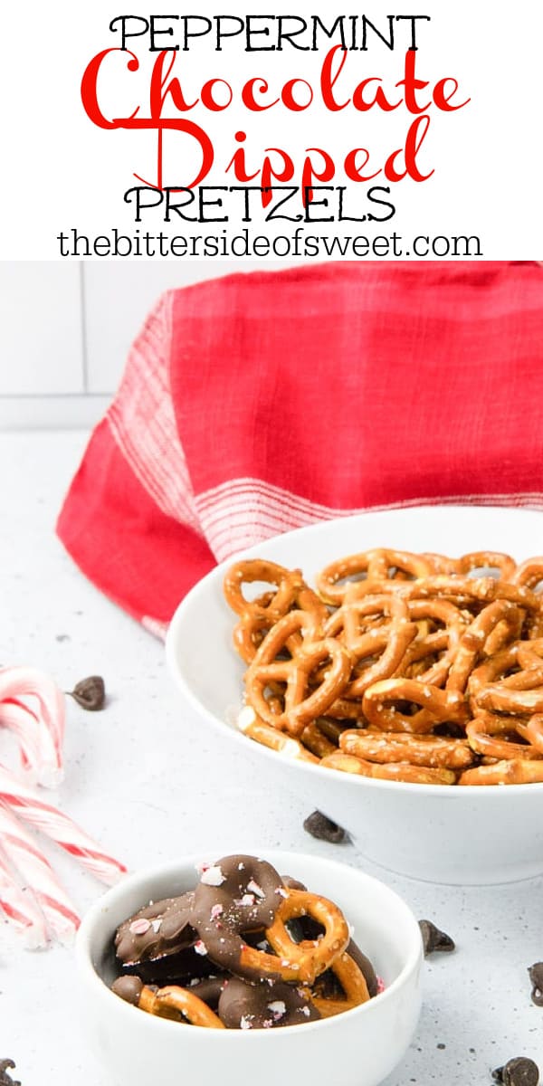 Peppermint Chocolate Dipped Pretzels on white background