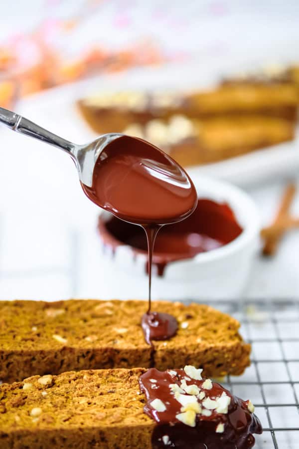 Homemade Pumpkin Biscotti with chocolate drizzle