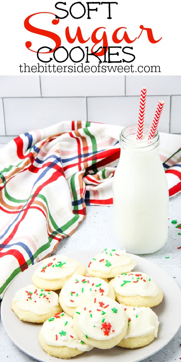 Soft Sugar Cookies on plate with milk