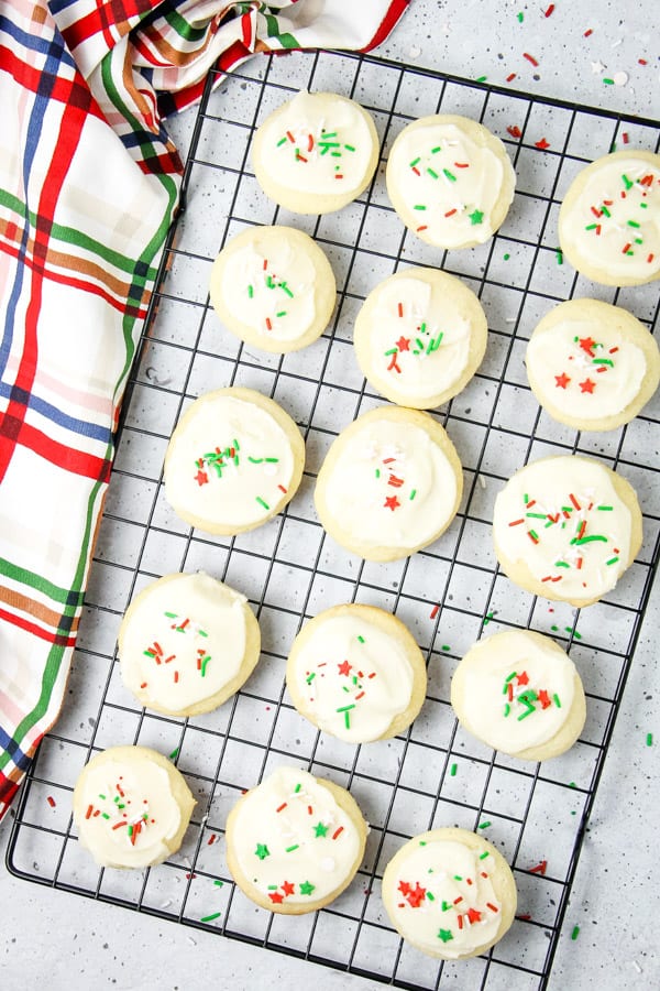 Soft Sugar Cookies on black cookie rack