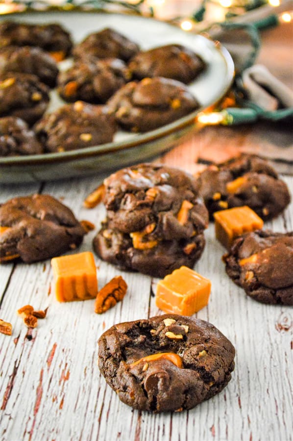 Chocolate Turtle Cookies on plate