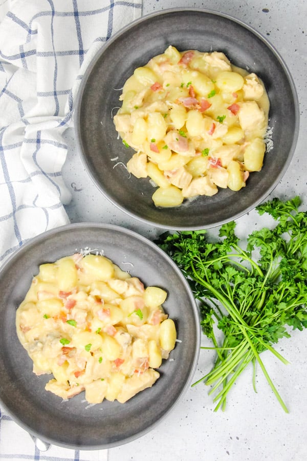 Overhead view of gnocchi in bowls