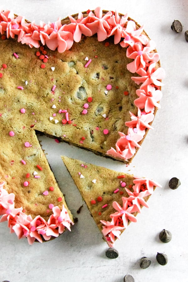 Dark Chocolate Cookie Cake with cut piece