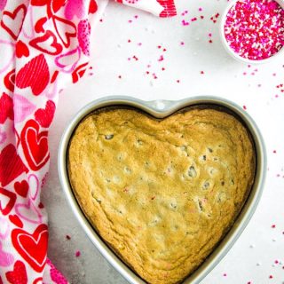 Dark Chocolate Cookie Cake in heart shaped pan