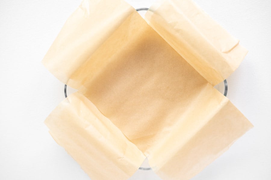 glass pan lined with parchment paper.