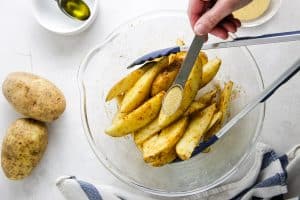 potatoes in bowl with garlic