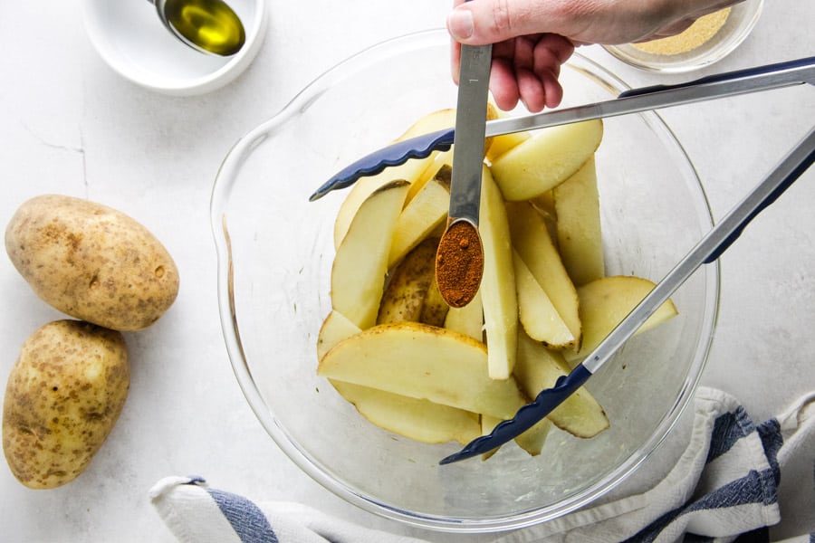 potatoes in bowl with paprika