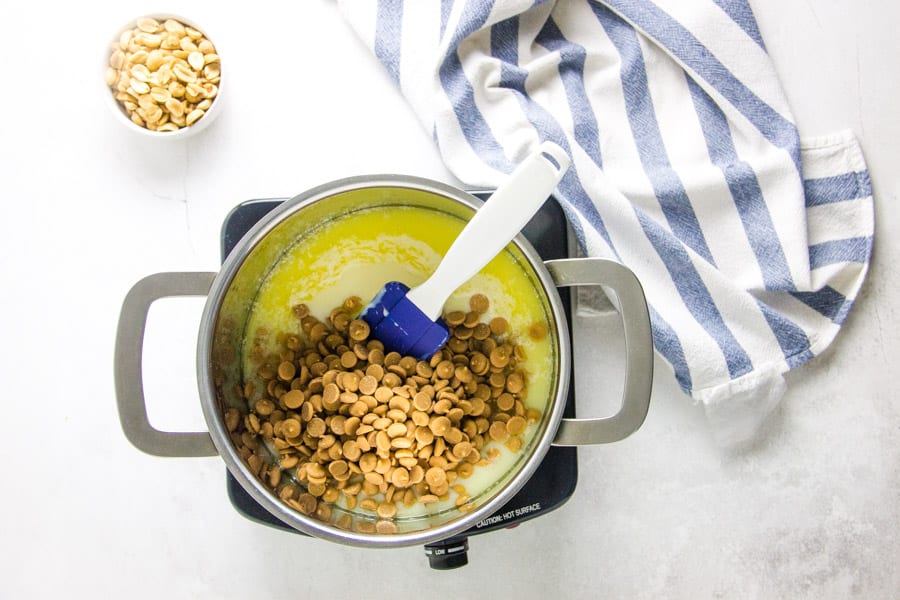 stirring in peanut butter chips