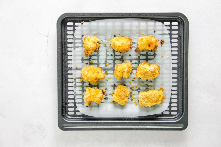 cooked nuggets on crisper tray.