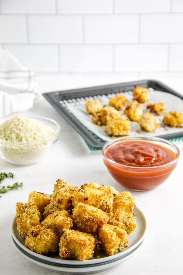 air fryer fish nuggets on plate.