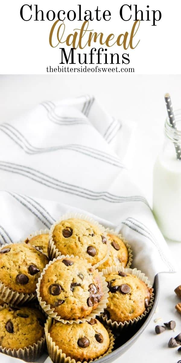 chocolate chip oatmeal muffins in bowl.