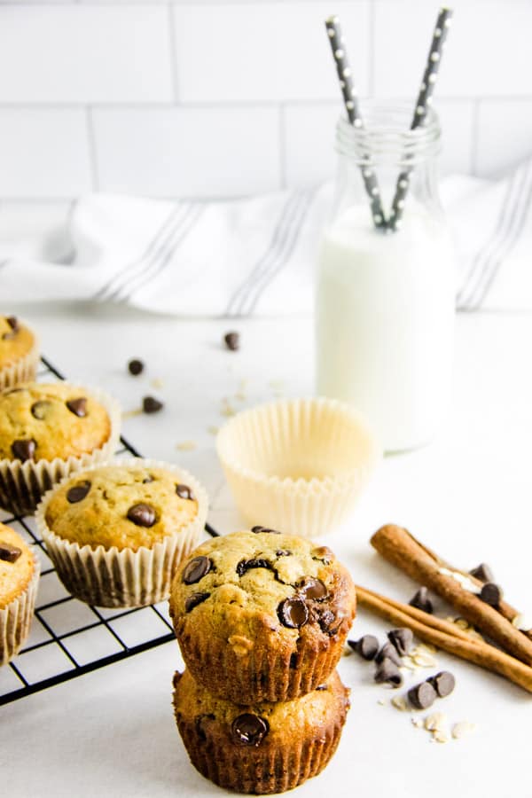 two muffins without liners stacked.