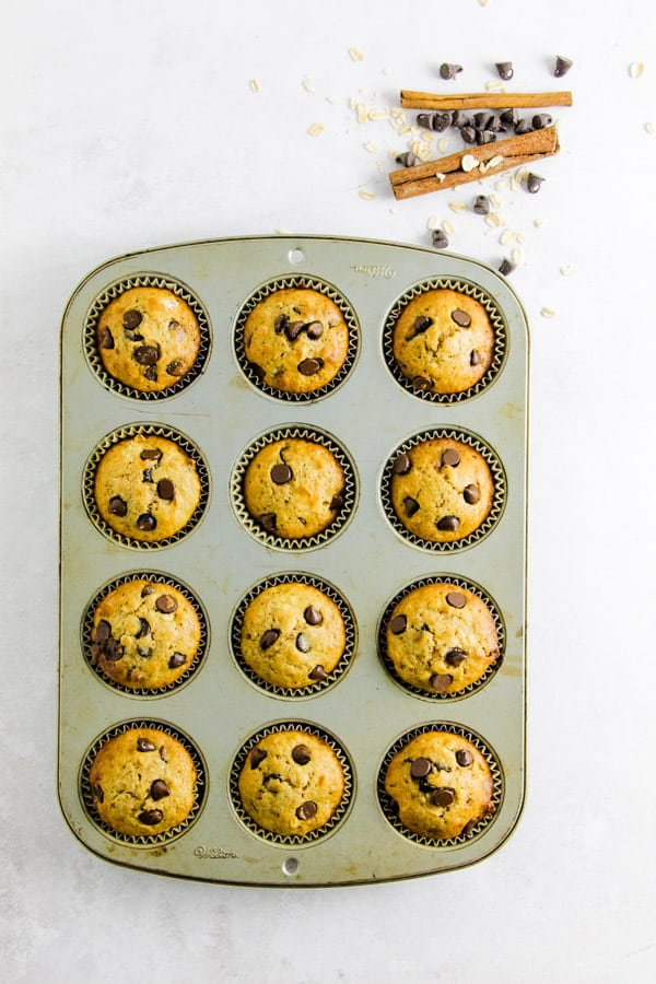 Muffins baked in muffin pan.