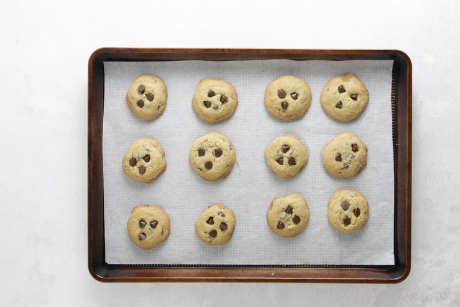 cooked cookies on tray.