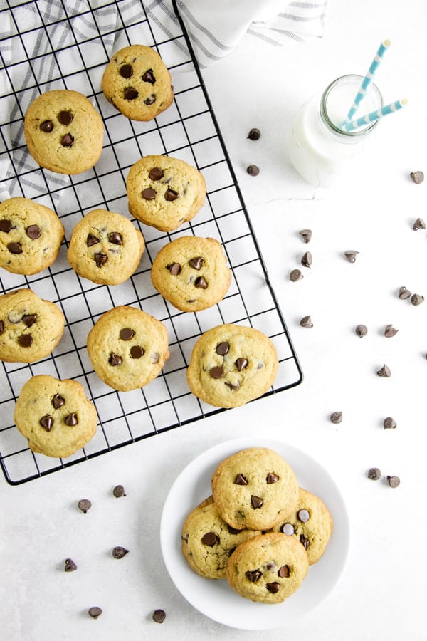 overhead shot of chocolate chip cookies