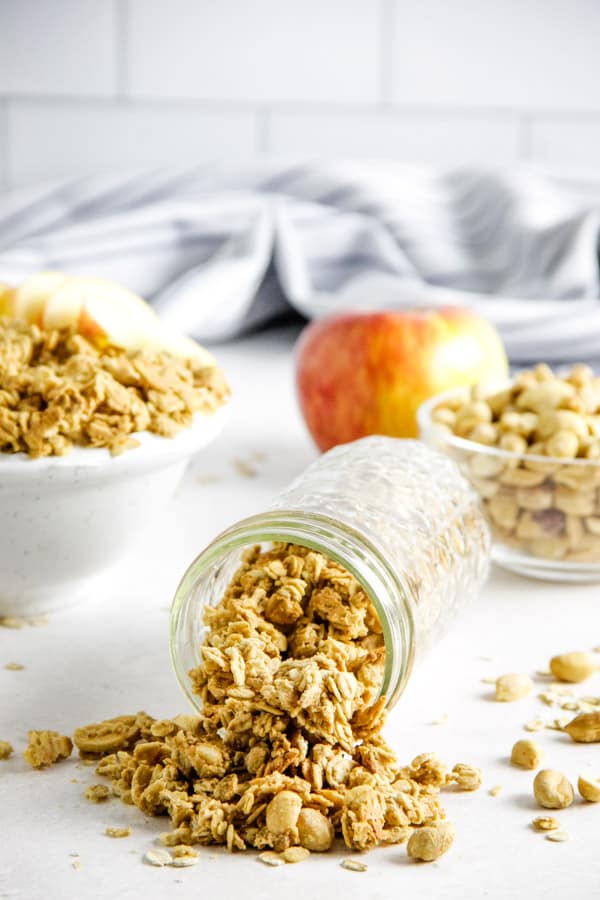 Peanut Butter Granola in glass jar